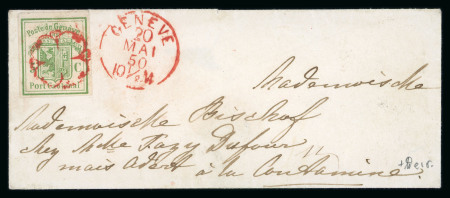 Stamp of Switzerland / Schweiz » Kantonalmarken » Genf 1850, Genfer Ganzsachenausschnitt, auf Damenbrief von Genf an Mlle Bischof c/o Fazy  Dufour aux Contamines