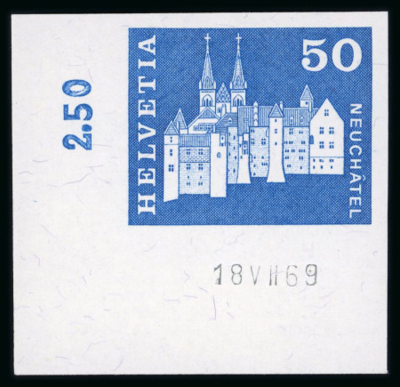Stamp of Switzerland / Schweiz » Schweiz ab 1907 1969, Baudenkmal Neuenburg mit Abart ungezähnt