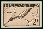 Stamp of Switzerland / Schweiz » Flugpost » Flugmarken Flugpost 2 Fr, auf geriffeltem Faserpapier mit Abart ungezähnt, ungebraucht mit vollem Originalgummi und Falz