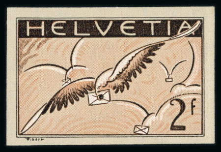 Stamp of Switzerland / Schweiz » Flugpost » Flugmarken Flugpost 2 Fr, auf geriffeltem Faserpapier mit Abart ungezähnt, ungebraucht mit vollem Originalgummi und Falz