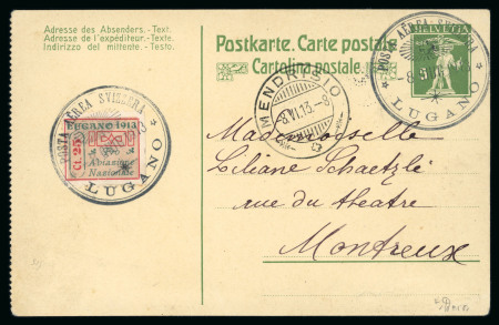 Stamp of Switzerland / Schweiz » Flugpost » Flugpostvorläufer Flugpostvorläufer Lugano, auf Postkarte mit Tellknabe 5c grün