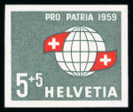 Stamp of Switzerland / Schweiz » Pro Patria 1959, Weltkugel mit Abart ungezähnt, ungebraucht mit vollem Originalgummi