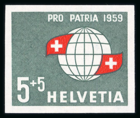 Stamp of Switzerland / Schweiz » Pro Patria 1959, Weltkugel mit Abart ungezähnt, ungebraucht mit vollem Originalgummi