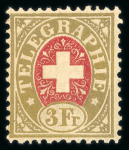 Stamp of Switzerland / Schweiz » Telegraphenmarken 1868, Telegrafenmarke 3 Fr., ungebraucht mit vollem Originalgummi