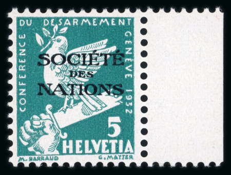 Stamp of Switzerland / Schweiz » Ämtermarken 1932, Société des Nations Abrüstungskonferenz, kompletter Satz von 5 Rp. bis 1 Fr, ungebraucht mit vollem Originalgummi