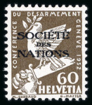 Stamp of Switzerland / Schweiz » Ämtermarken 1932, Société des Nations Abrüstungskonferenz, kompletter Satz von 5 Rp. bis 1 Fr, ungebraucht mit vollem Originalgummi