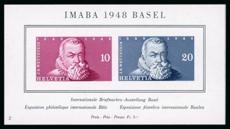 Stamp of Switzerland / Schweiz » Blockausgaben 1948, Gedenkblock IMABA mit Abart ungezähnt, ungebraucht mit vollem Originalgummi.