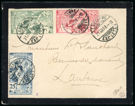 Stamp of Switzerland / Schweiz » Weltpostverein UPU 1900, UPU Serie 5, 10 und 25 Rp. der 3., nachgravierten Platte, auf Todesanzeige an den receveur des Douanes in Lausanne