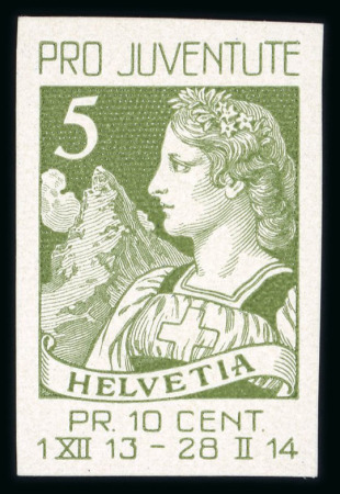 Stamp of Switzerland / Schweiz » Pro Juventute 1913, Helvetia mit Matterhorn Probedruck, ungebraucht ohne Gummi