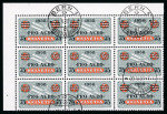 Stamp of Switzerland / Schweiz » Flugpost » Flugmarken 1938, Flugpost 75 auf 50 Rp. mit Aufdruck Pro Aero, im 9er Block aus der linken oberen Bogenecke, bei der Entwertung mit dem Stempel « BERN 1 22.V.38-8 BRIEFVERSAND » sind 2 Marken ungestempelt geblieben