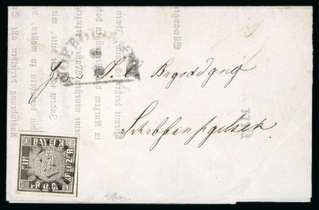 Stamp of German States » Bavaria 1850 (Oct 26) printed entire to Schrobenhausen bearing single franking 1849 1Kr black, plate 2