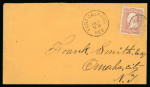 Stamp of United States » 1861-1866 issue 1860s local manilla envelope to Omaha City franked 3c Washington dull red tied five ring target