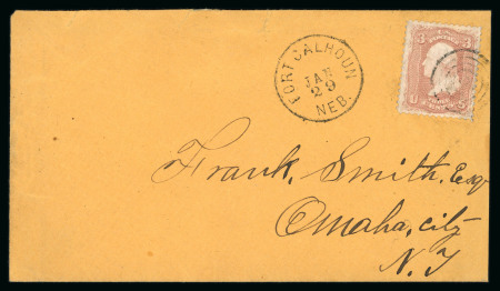 Stamp of United States » 1861-1866 issue 1860s local manilla envelope to Omaha City franked 3c Washington dull red tied five ring target