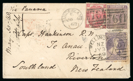 Stamp of New Zealand Incoming Mail: 1868 (Jun 1) small envelope franked Great Britain 3d and 6d, forwarded with NZ 3d