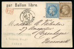 Stamp of France » Ballons Montés 1870, Carte avec mention imprimée "par Ballon libre"