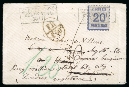 Stamp of France » Lettres Classiques 1870, Timbre Alsace-Lorraine Y&T n°6 20c bleu oblitéré