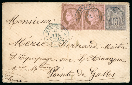 Stamp of France » Lettres Classiques 1879, Lettre à destination de Pointe de Galles (Ceylan) n°54 + n° 77