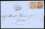 Stamp of France » Lettres Classiques 1880, Lettre  de Paris pour Gênes (Italie) Sage Y&T n°67 + 69