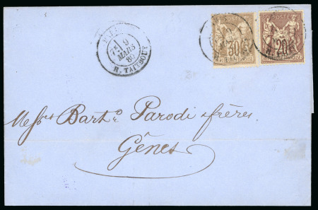 Stamp of France » Lettres Classiques 1880, Lettre  de Paris pour Gênes (Italie) Sage Y&T n°67 + 69