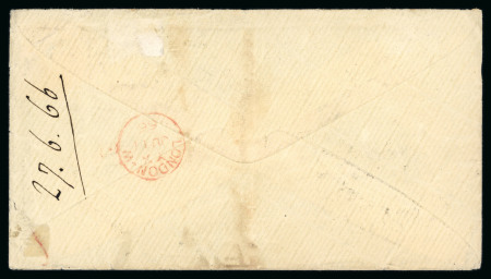 1866 Envelope from England to the British Consul in Jeddah, with GB 1865-67 6d and Egypt 1866 1pi mixed franking