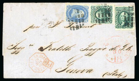 Stamp of United States » 1861-1866 issue 1867 (Nov 30). Cover from New York to Genoa, with 1861-62 1c and 10c (2), carried by French ship