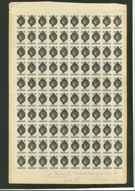 Stamp of Liechtenstein Liechtenstein 1920 15H definitive proof in cpl. sheet of plate II in black