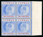 Stamp of Cyprus » King Edward VII Issues 1902-04 2pi blue and purple, wmk Crown CA, mint n.h. left marginal block of four