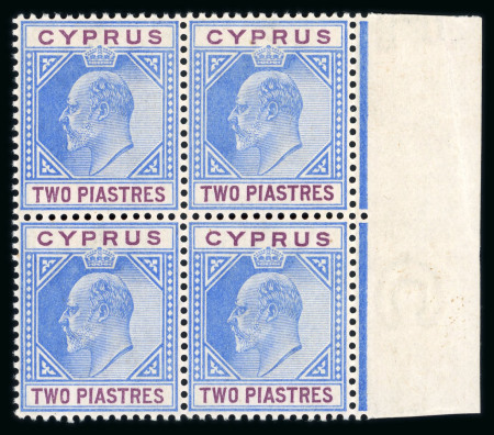 Stamp of Cyprus » King Edward VII Issues 1902-04 2pi blue and purple, wmk Crown CA, mint n.h. left marginal block of four
