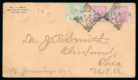 Stamp of Cyprus » Queen Victoria Keyplate Issues 1896 Cover SG16a and SG41 Larnaca to USA