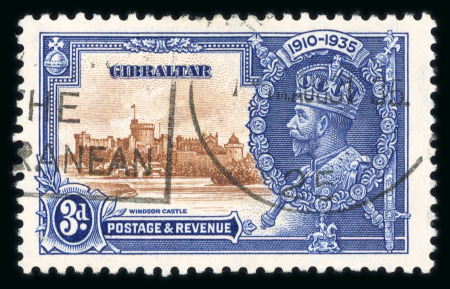Stamp of Gibraltar 1935 Silver Jubilee 3d with variety "extra flagstaff", used