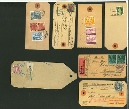 Stamp of Switzerland / Schweiz » Sammlungen 1898-1951, Auswahl von sieben frankierten Paket-Anhängern, dabei Zeughaus Bern