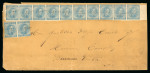 Stamp of United States » Confederate States 1862 5c blue, local printing, horizontal strip of ten (five stamps are very fine with fine margins) and a pair, all cancelled in pencil, on envelope