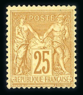 Stamp of France » Type Sage 1876-1900 1879, Type sage 25 centimes bistre sur jaune Y&T n°92