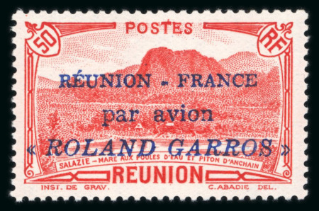 Stamp of Colonies françaises » Réunion 1937, "Roland Garros", Y&T n° PA 1 **, signé Calves.