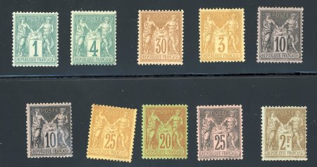 Stamp of France » Type Sage 1876-1900 France : 1876-1900, dix timbres type Sage neufs *.
