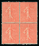 Stamp of France » Émissions à partir de 1900 France : 1924, Semeuse lignée YT n° 199n "Faux de Marseille" en bloc de 4