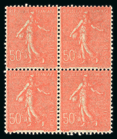 Stamp of France » Émissions à partir de 1900 France : 1924, Semeuse lignée YT n° 199n "Faux de Marseille" en bloc de 4