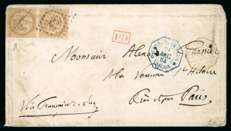 Stamp of Colonies françaises » Colonies Générales 1864, Lettre d’Indochine pour la France cachet CORR. D’ARMEES SAIGON