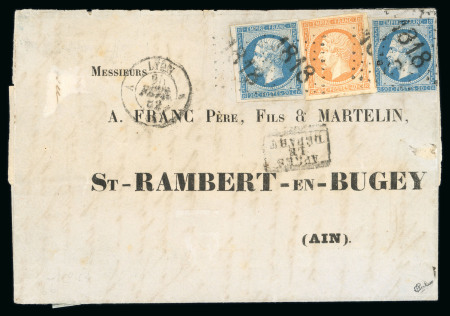 Stamp of France » Lettres Classiques 1862, Cachet d’essai GC 1818 de Lyon sur lettre à 1f20 n°14 + 16