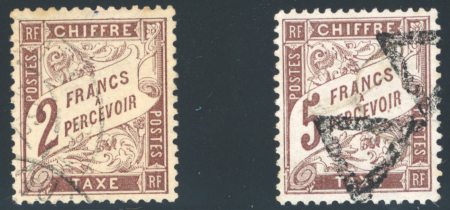 Stamp of France » Timbres-Taxe France timbre taxe : 1884, type Duval marron YT n° 26 et 27 oblitérés