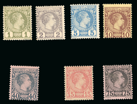 Stamp of Colonies françaises » Monaco Monaco : 1855, Charles III YT n° 1, 2, 3, 4, 5, 7 et 8 neufs ** MNH.