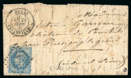 Stamp of France » Ballons Montés 1870, Y&T n°29b sur lettre sans mention manuscrite
