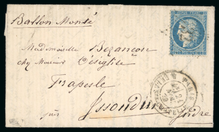 Stamp of France » Ballons Montés 1870, Y&T n°37 sur lettre avec mention manuscrite "Par