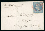 Stamp of France » Ballons Montés 1870, Y&T n°29B, lettre avec mention manuscrite "Par