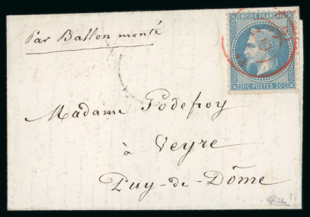 Stamp of France » Ballons Montés 1870, Y&T n°29B, lettre avec mention manuscrite "Par