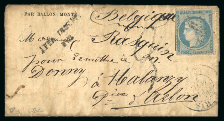 Stamp of France » Ballons Montés 1871, Y&T n°37 sur lettre avec mention imprimée "Par