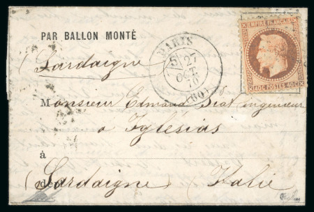Stamp of France » Ballons Montés 1870, Y&T n°31sur lettre avec mention imprimée "Par