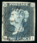 Stamp of Great Britain » 1840 2d Blue (ordered by plate number) 1840 2d blue, pl.2 II, clear to good margins, used