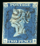 Stamp of Great Britain » 1840 2d Blue (ordered by plate number) 1840 2d blue, pl.2 II, clear to good margins, used