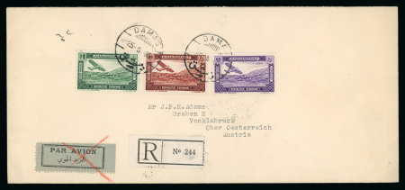 Stamp of Syria 1934, full set on 3 airmail cover via Athens and Vienna